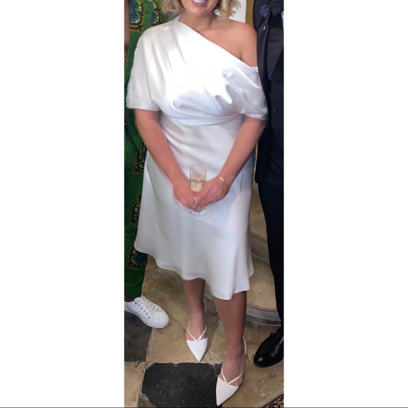 Amsale Little White Dress LW154 , Off the Shoulder Dress - Picture 1 of 6